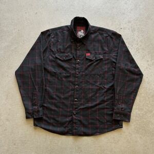 Dixxon Flannel Co The Redline Pearl Snap Shirt Size Large Black Red Plaid Worker